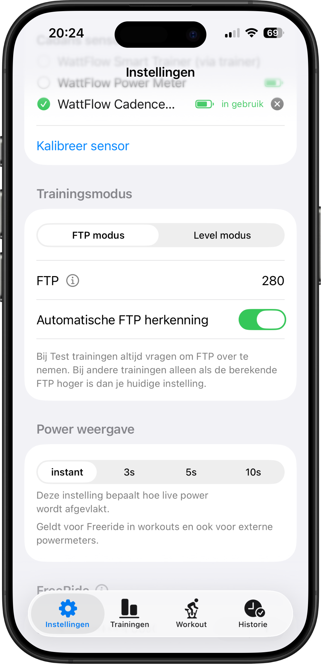FTP modus instellingen in WattFlow