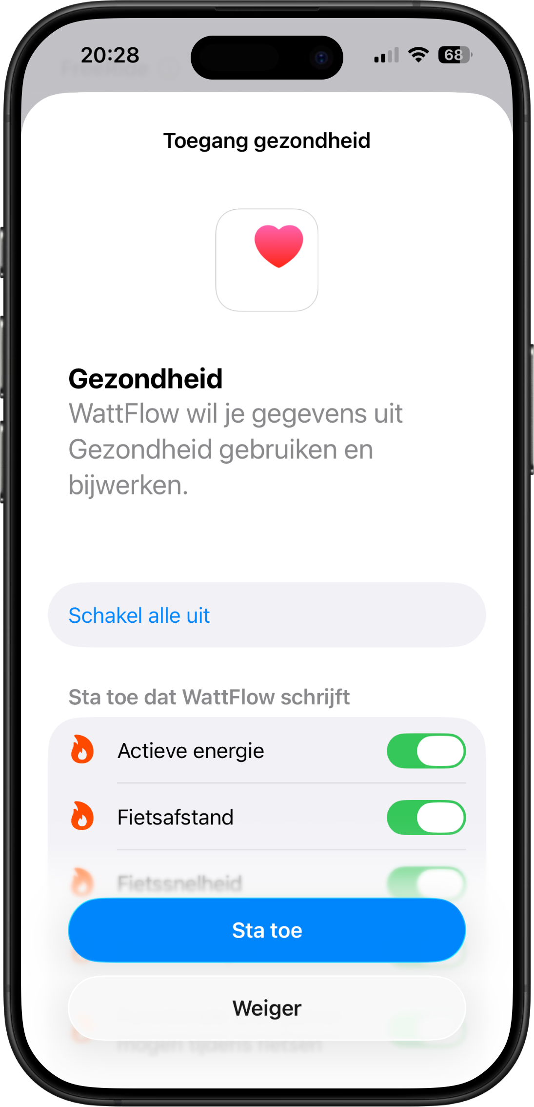 Apple Health koppeling in WattFlow