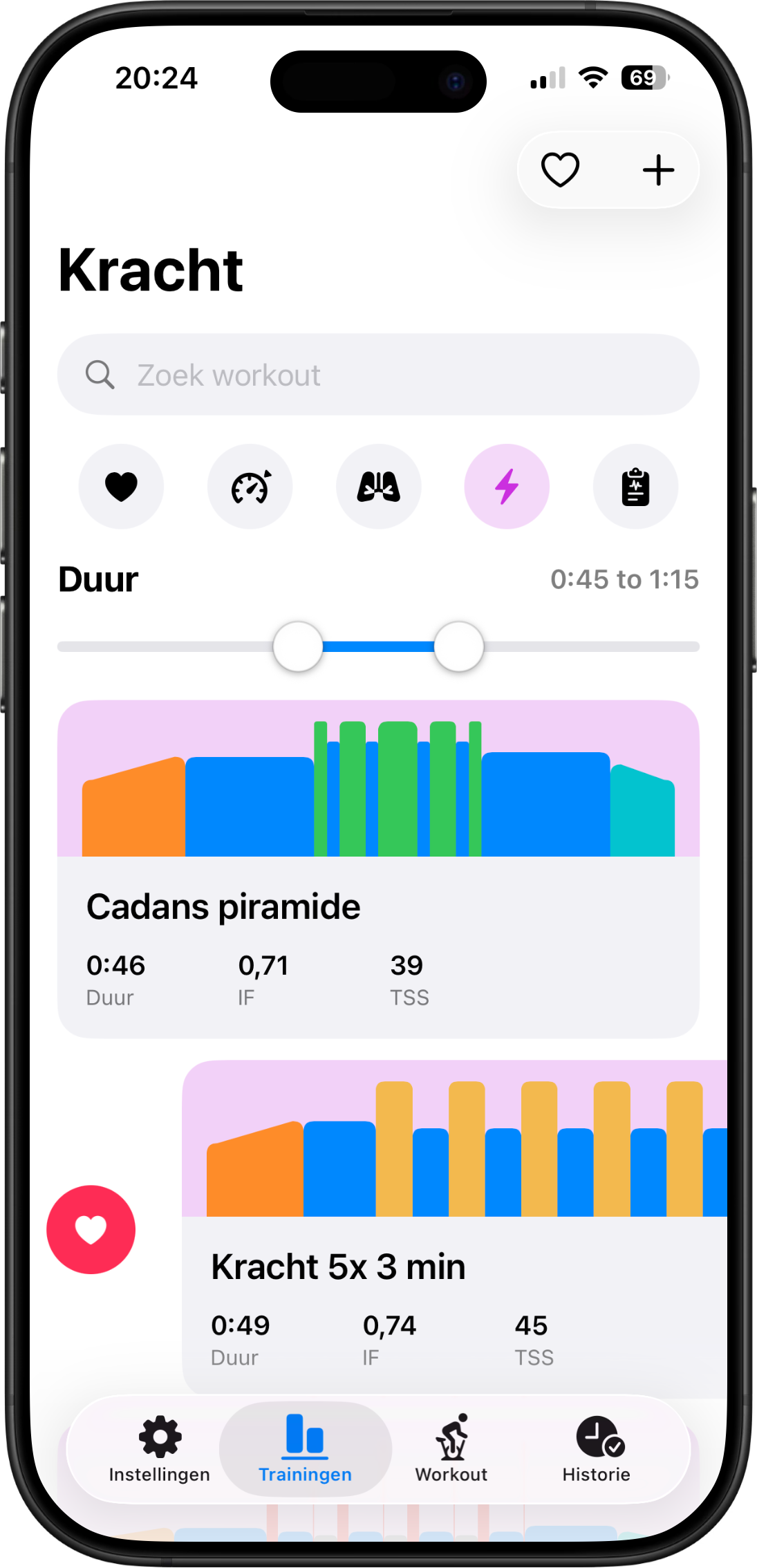 Workoutbibliotheek in WattFlow